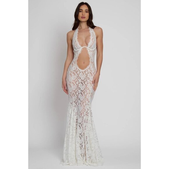 LEAU Saltair Lace Bustier Maxi Dress in White - Picture 2 of 6